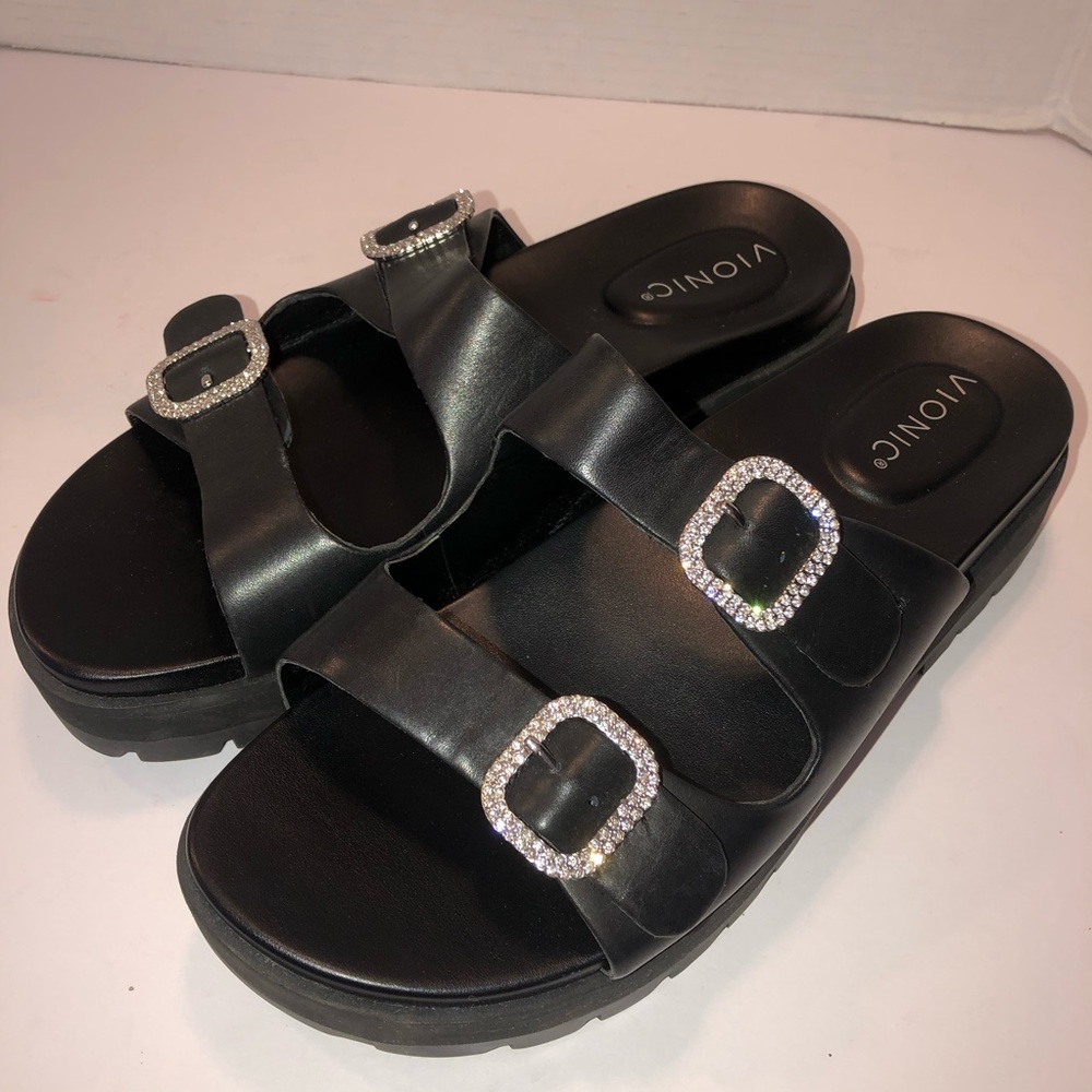 Vionic Black Capitola Crystal Bling Sandals Shoes sz 10